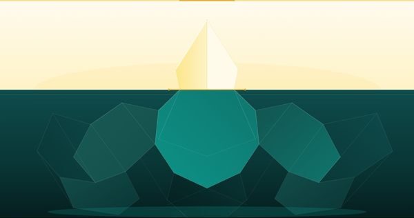 Iceberg diagram showing visible AI project costs above waterline and hidden costs below, including data preparation, change management, and maintenance